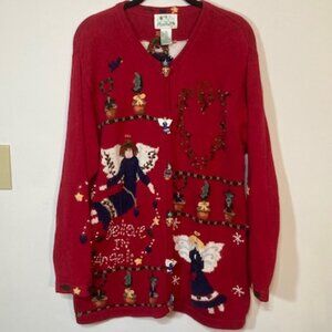 Quacker Factory Angel Christmas Sweater w/Button Covers, Size L (used)